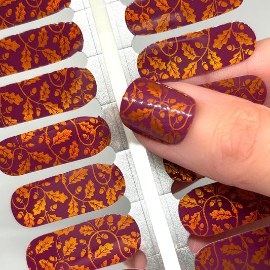 Acorns & Oak Leaves Exclusive Design Nail Wraps (HOLO FOIL)