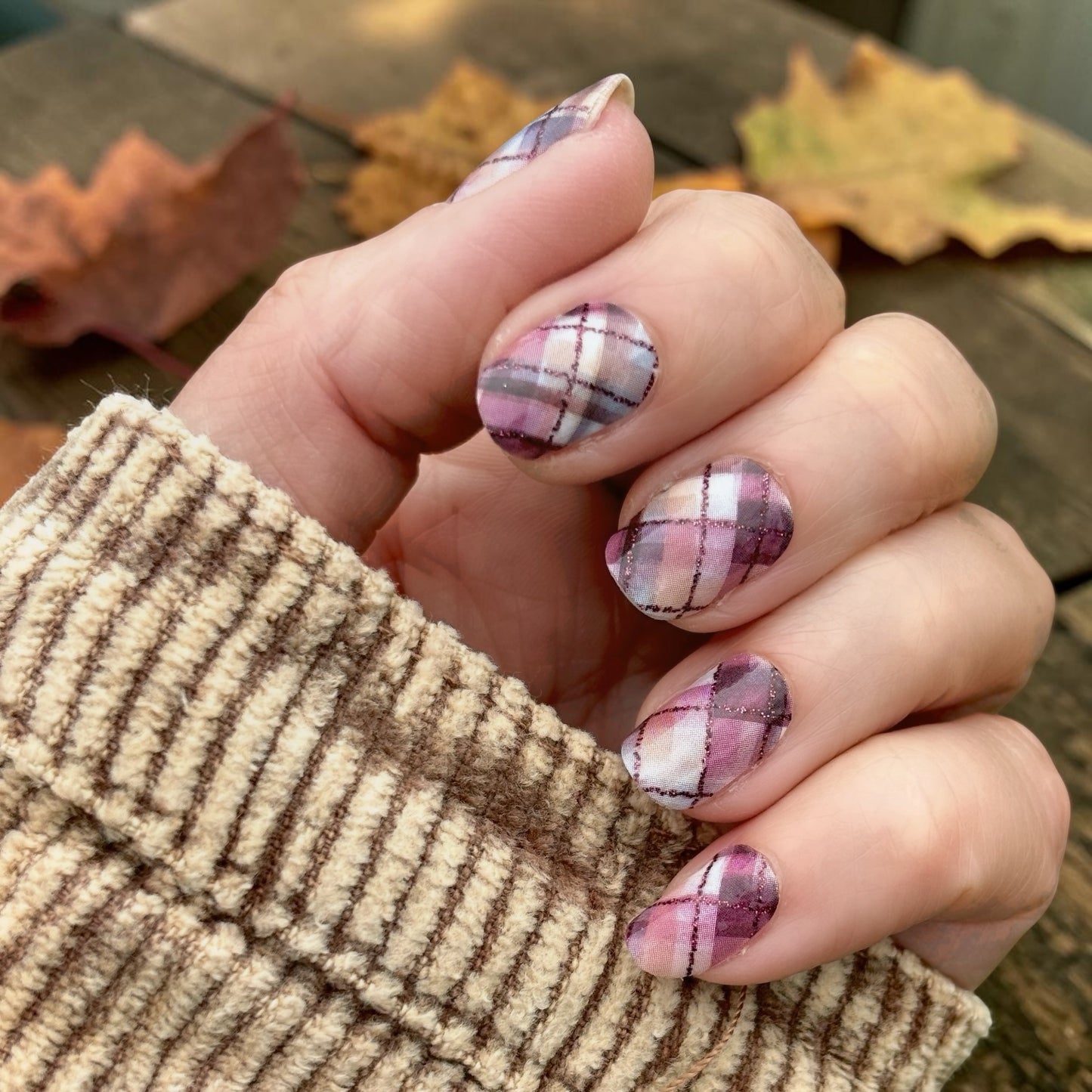 Burgundy Plaid Exclusive Design Nail Wraps (GLITTER LINES)