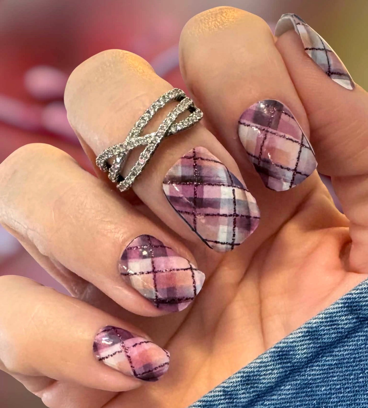 Burgundy Plaid Exclusive Design Nail Wraps (GLITTER LINES)