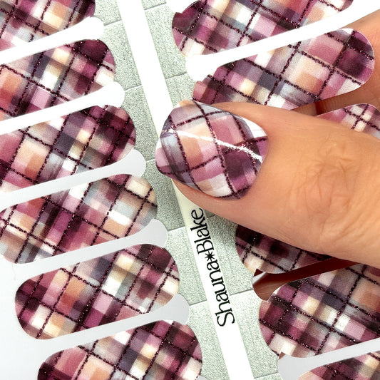 Burgundy Plaid Exclusive Design Nail Wraps (GLITTER LINES)