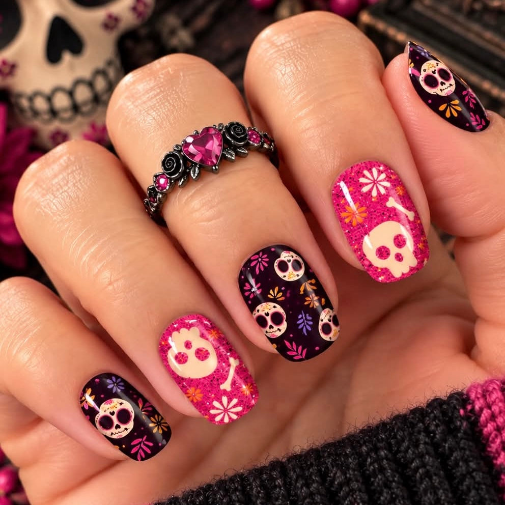 Calavera Bloom Nail Wraps (GLITTER)