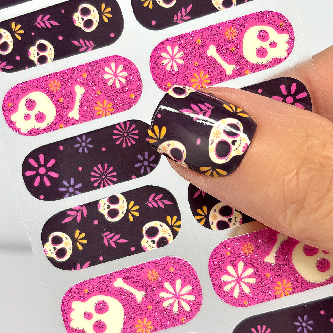 Calavera Bloom Nail Wraps (GLITTER)