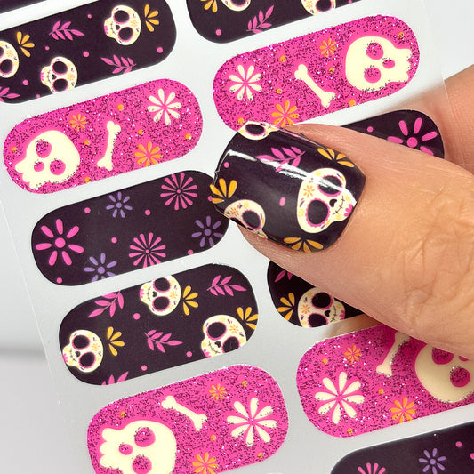 Calavera Bloom Nail Wraps (GLITTER)