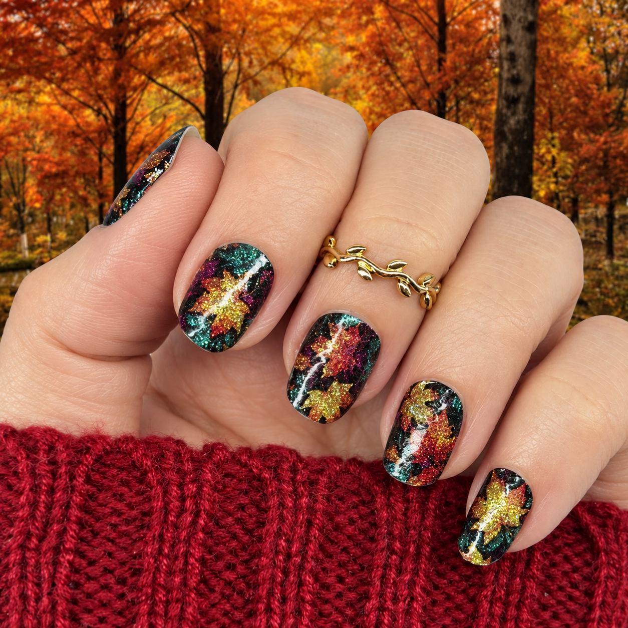 Glittering Leaves Exclusive Design Nail Wraps (GLITTER)