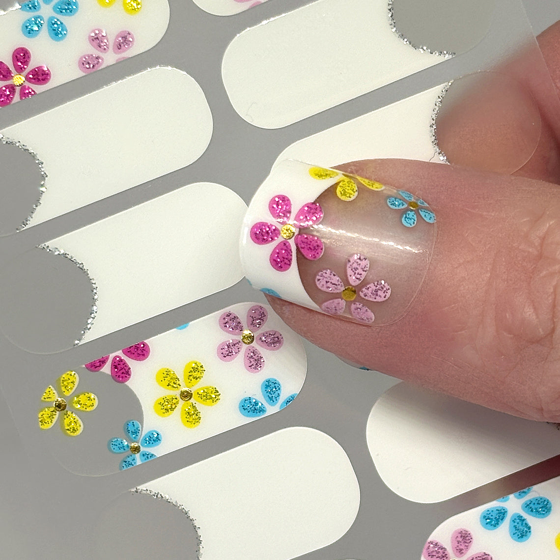 French Tips - Flower Power Nail Wraps (Glitter)