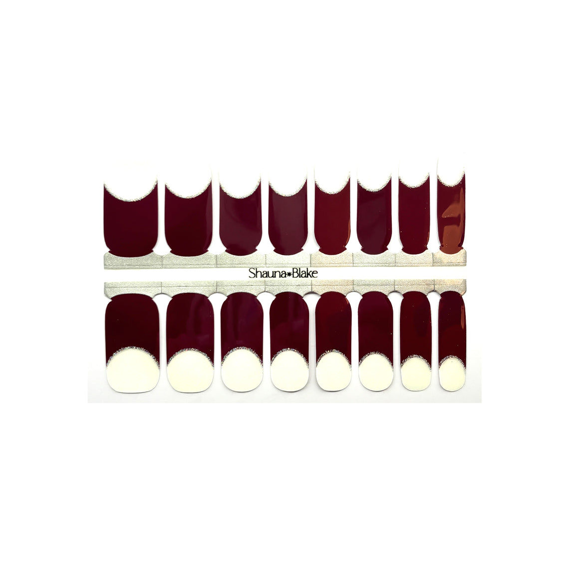 French Tips Maroon Holo Halo Exclusive Design Nail Wraps
