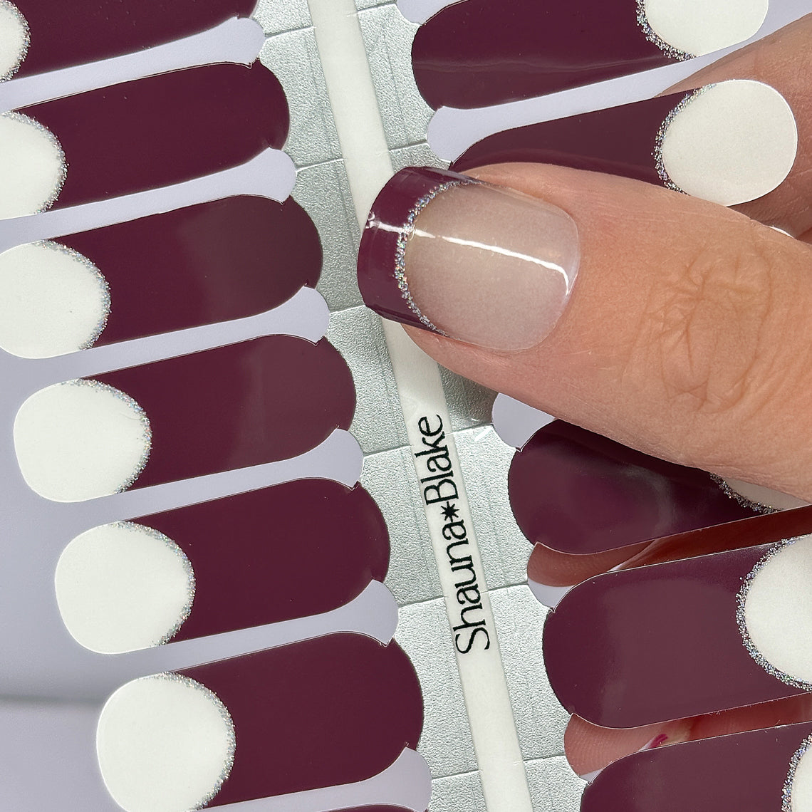 French Tips Maroon Holo Halo Exclusive Design Nail Wraps