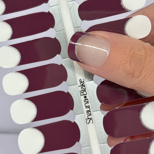 French Tips Maroon Holo Halo Exclusive Design Nail Wraps