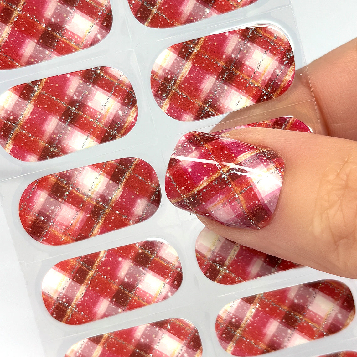 Frostfire Plaid Exclusive No Light Gel Nail Wraps (NLG/GLITTER LINES)