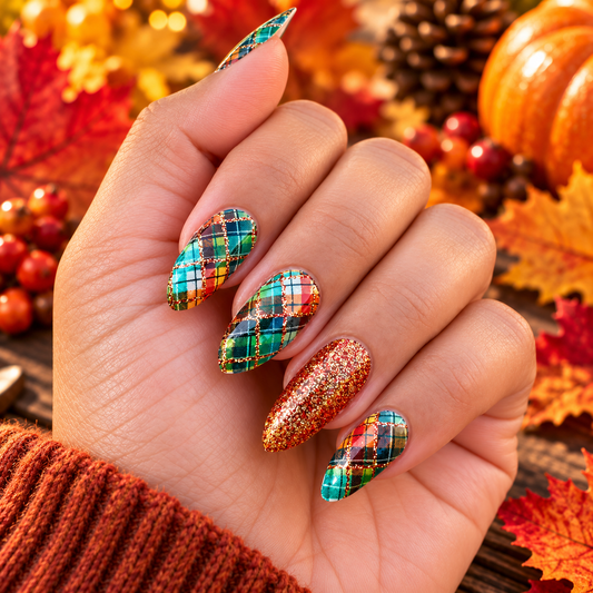 Highland Harvest Plaid Exclusive Design Nail Wraps (GLITTER LINES)