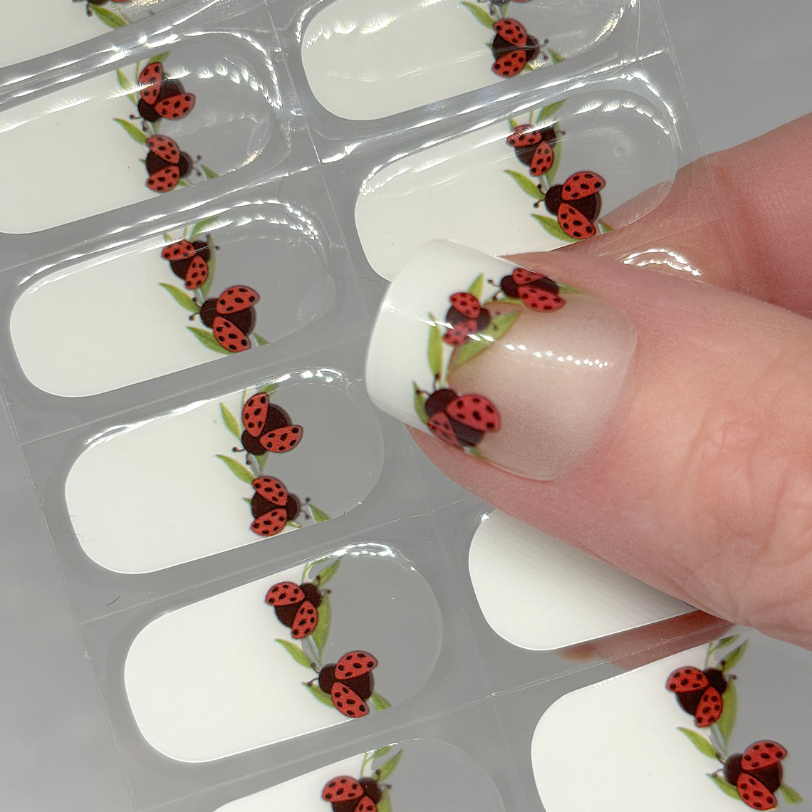 Lady Bug French Exclusive No Light Gel Nail Wraps (NLG)