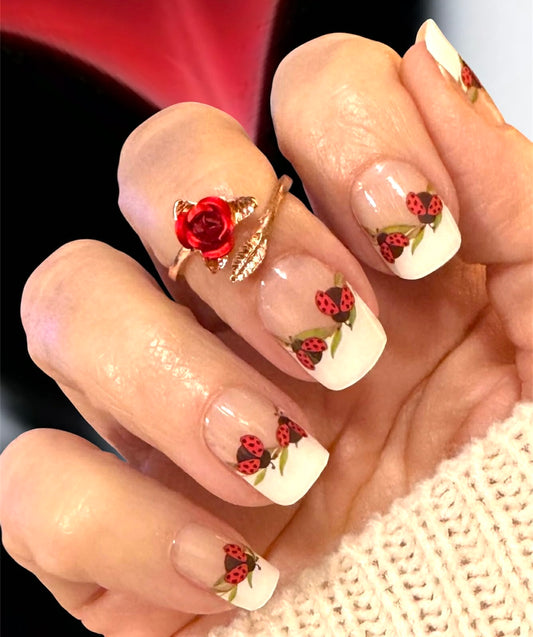 Lady Bug French Exclusive No Light Gel Nail Wraps (NLG)
