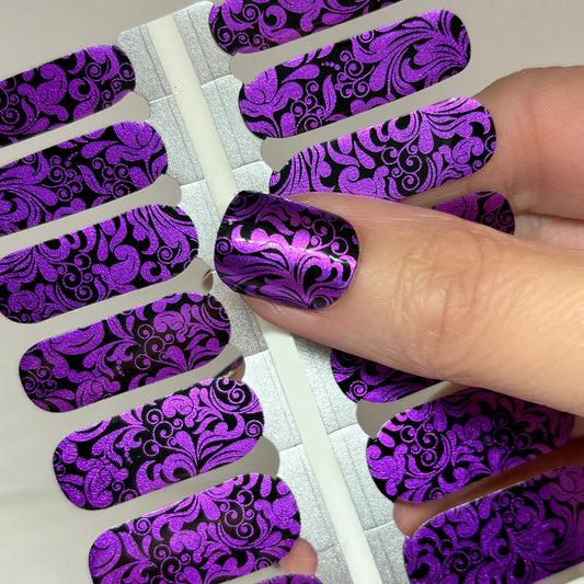 Metallic Purple Damask Exclusive Design Nail Wraps (FOIL)