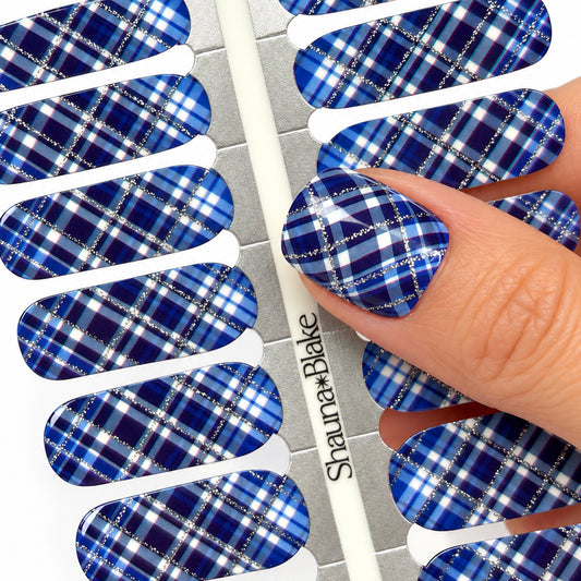 Navy Plaid Exclusive Design Nail Wraps (GLITTER)