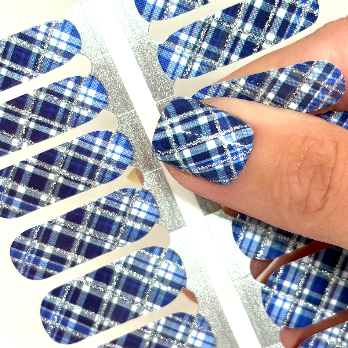 Navy Plaid Exclusive Design Nail Wraps (GLITTER)