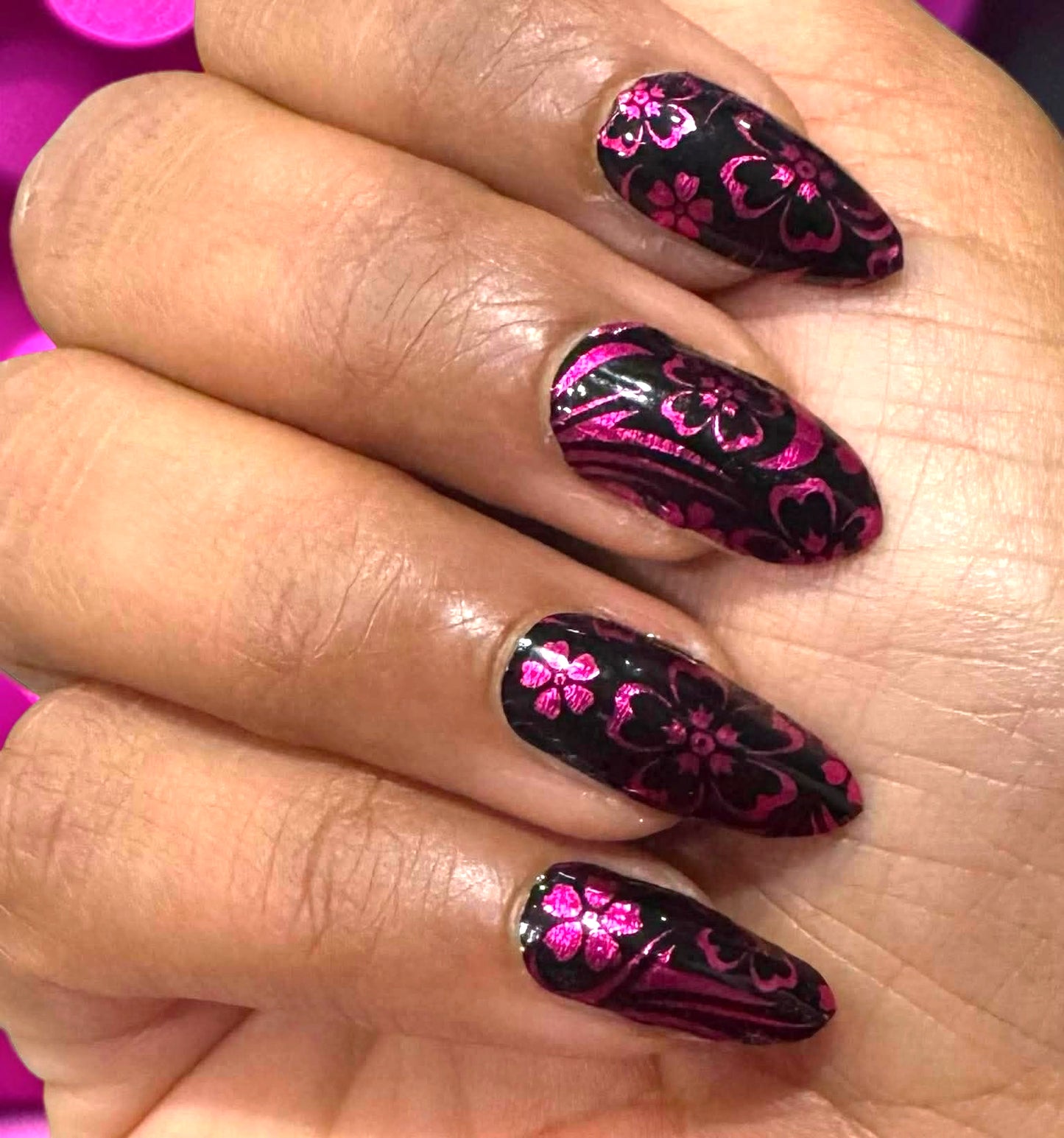 Noir Pink Damask Exclusive Design Nail Wraps (FOIL)