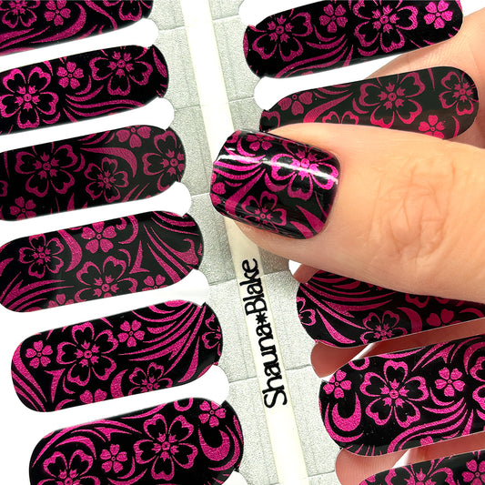 Noir Pink Damask Exclusive Design Nail Wraps (FOIL)