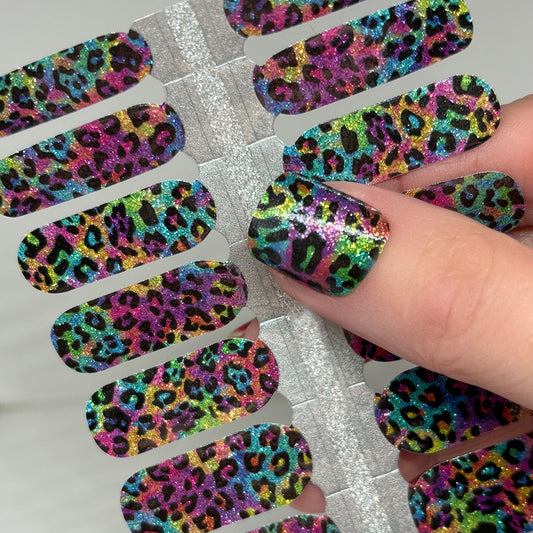 Rainbow Leopard Exclusive Design Nail Wraps (GLITTER)