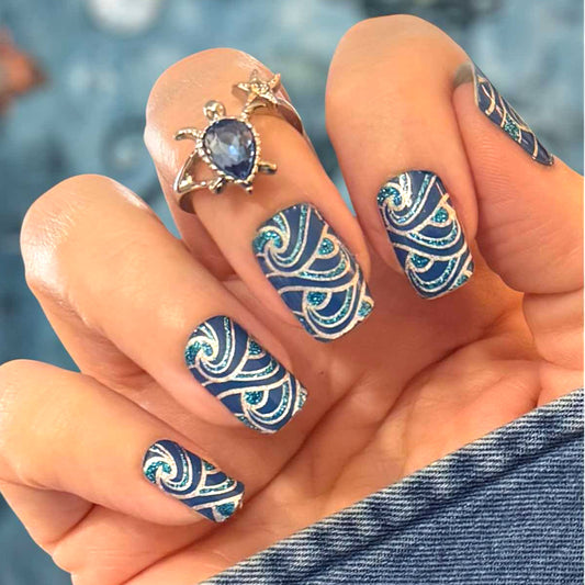 Sea Swirls Exclusive Design Nail Wraps (GLITTER/FOIL)