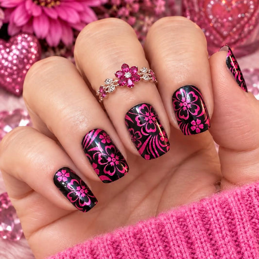 Noir Pink Damask Exclusive Design Nail Wraps (FOIL)