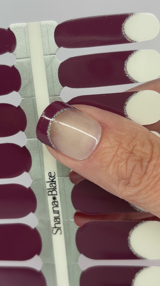 French Tips Maroon Holo Halo Exclusive Design Nail Wraps