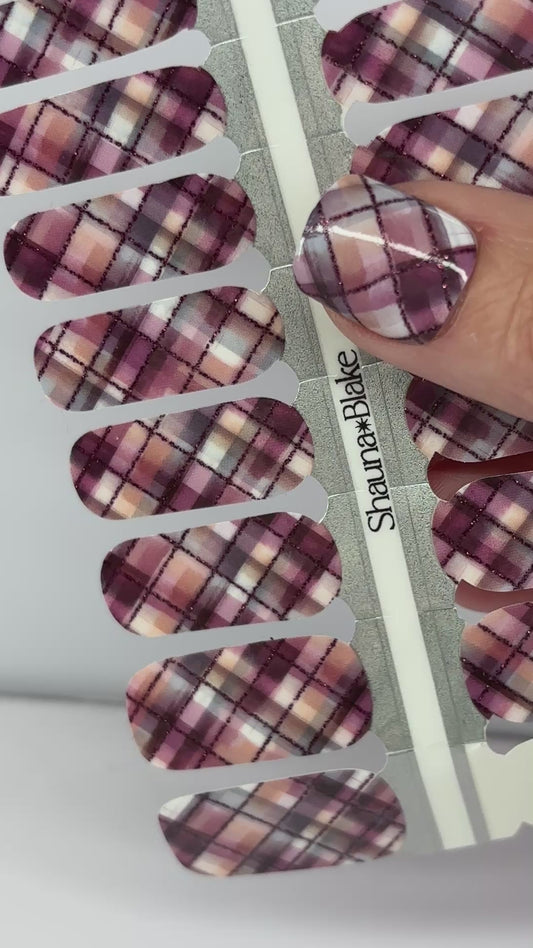 Burgundy Plaid Exclusive Design Nail Wraps (GLITTER LINES)