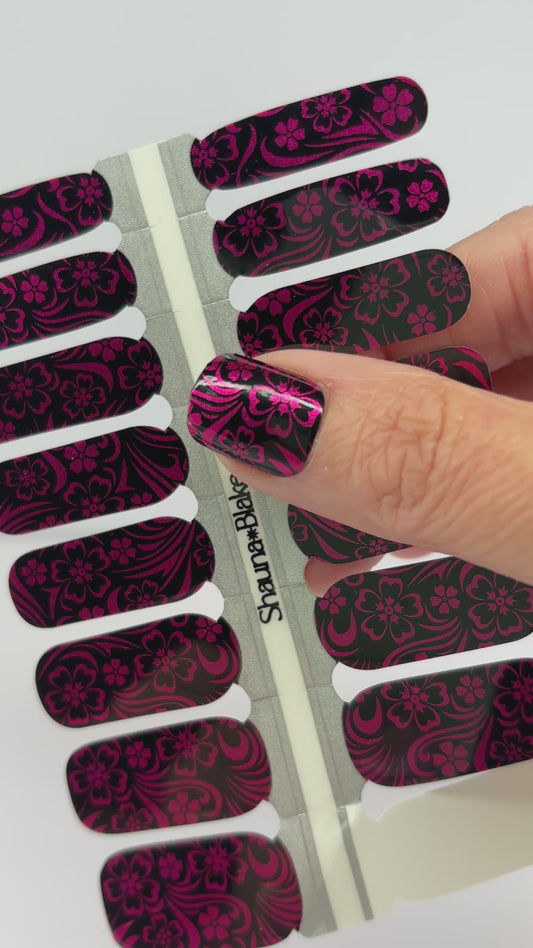 Noir Pink Damask Exclusive Design Nail Wraps (FOIL)
